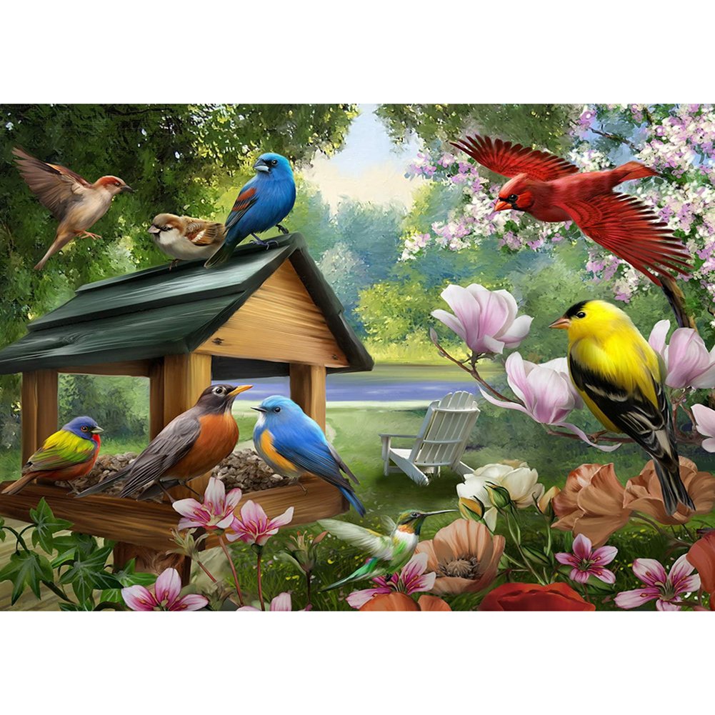 5D Diy Diamond Painting Kit Full Round Beads Lake Birds Flower