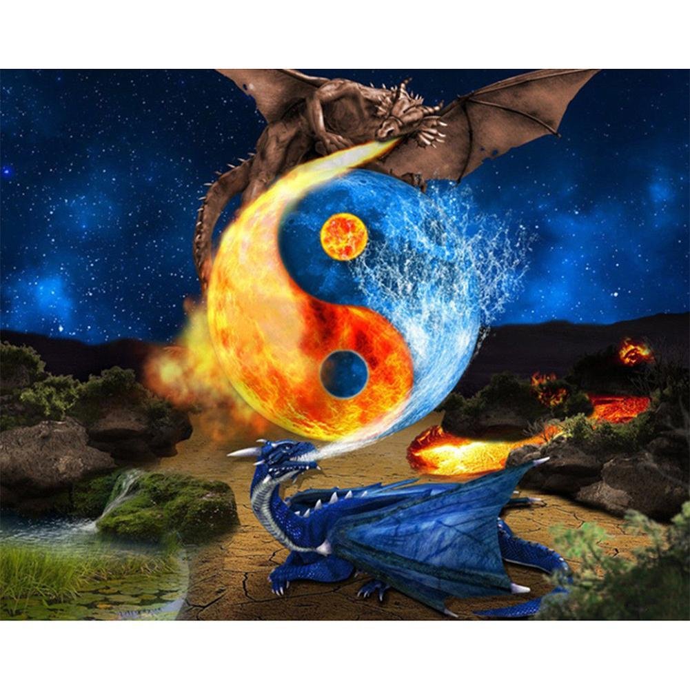 5D Diy Diamond Painting Kit Full Round Beads Dragon Yinyang
