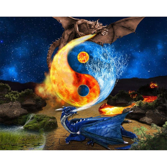5D Diy Diamond Painting Kit Full Round Beads Dragon Yinyang