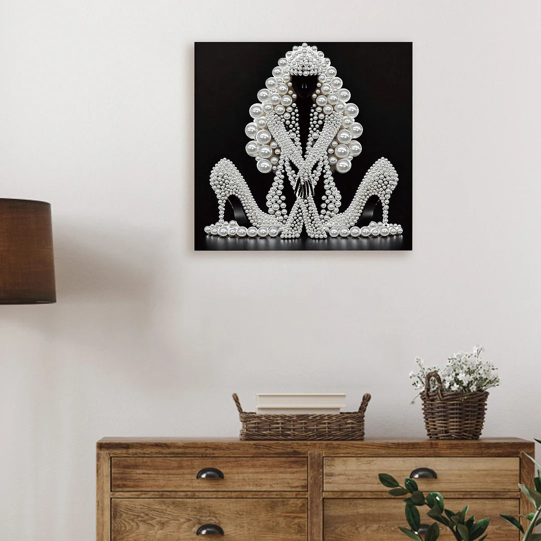 DIY Pearl Painting With Frame - Handmade Self-Adhesive Pearls - Lady (30*30cm) A