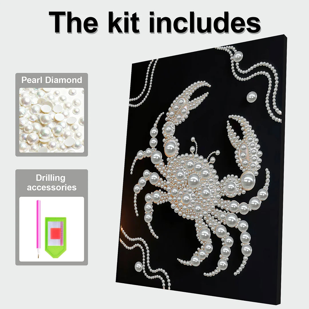 DIY Pearl Painting With Frame - Handmade Self-Adhesive Pearls - Crab (30*40cm)
