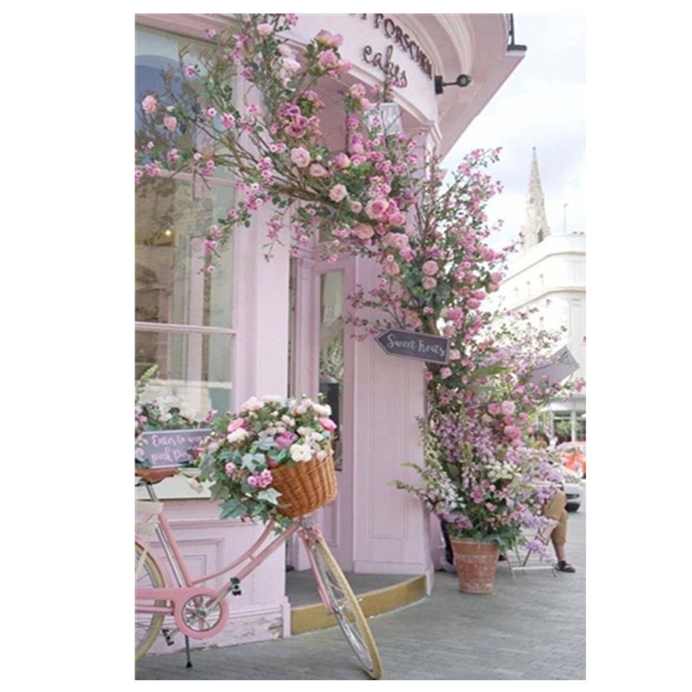 5D Diy Diamond Painting Kit Full Round Beads Pink Flowers Bike