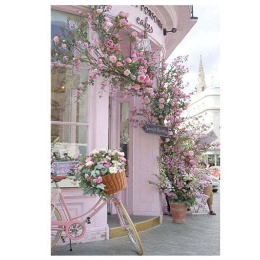 5D Diy Diamond Painting Kit Full Round Beads Pink Flowers Bike