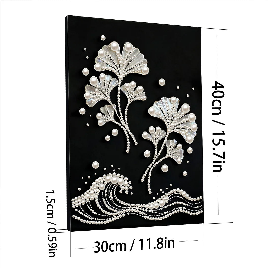 DIY Pearl Painting With Frame - Handmade Self-Adhesive Pearls - Ginkgo Leaves (30*40cm) A