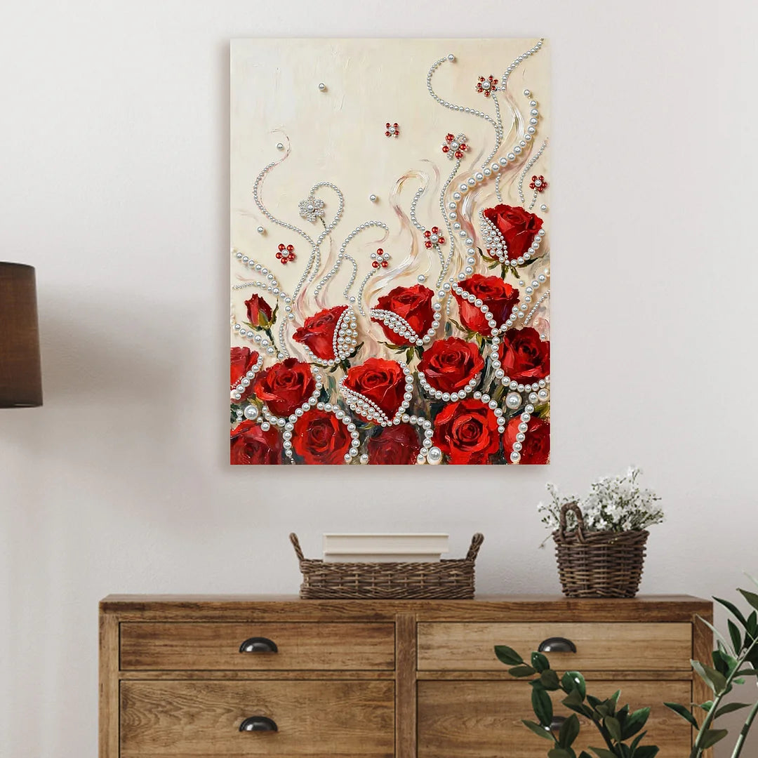 DIY Pearl Painting With Frame - Handmade Self-Adhesive Pearls - Rose (30*40cm) B