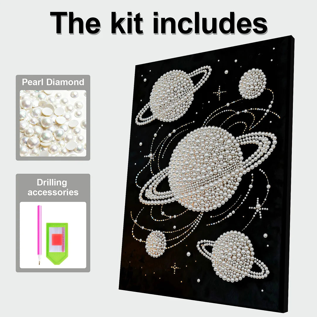 DIY Pearl Painting With Frame - Handmade Self-Adhesive Pearls - Planet (30*40cm)