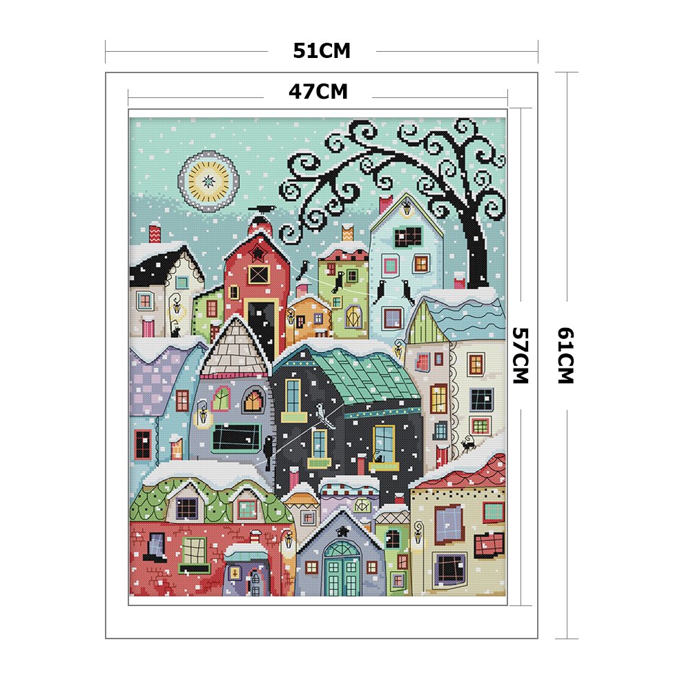 11ct Stamped Cross Stitch - Snow Street Scenery(51*61cm)