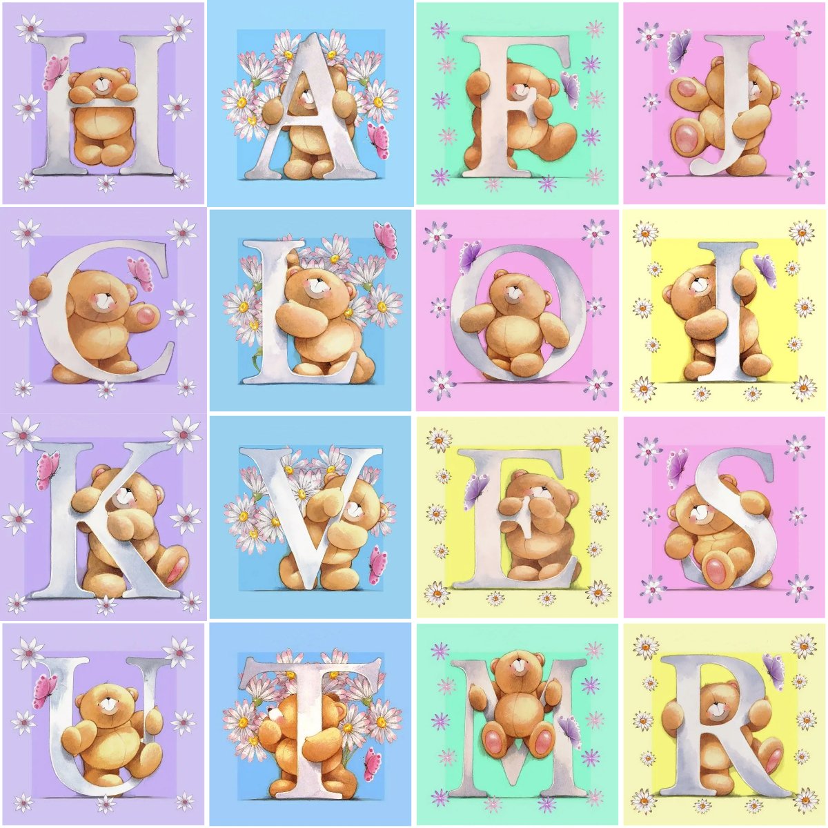5D Diy Diamond Painting Kit Full Round Beads Letter Bear