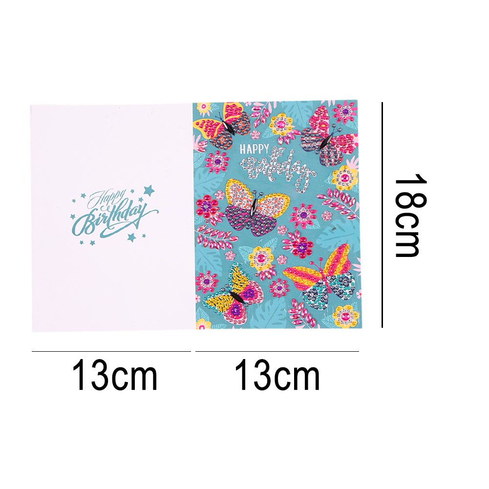 DIY 5D Diamond Painting Happy Birthday Postcard-Butterfly B