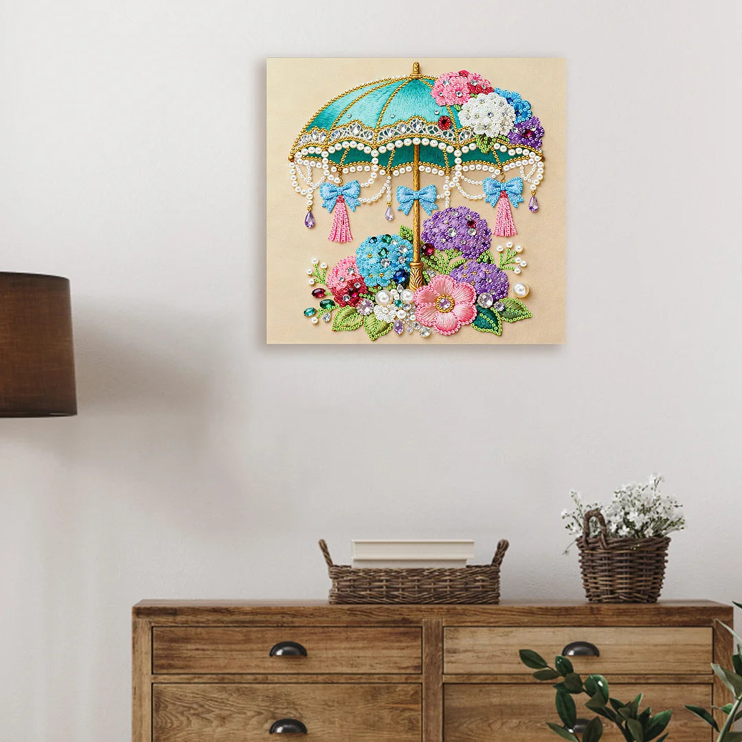 DIY Pearl Painting With Frame - Handmade Self-Adhesive Pearls - Flower Umbrella (25*25cm)