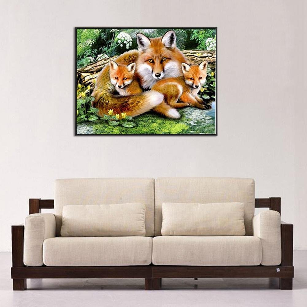 Diamond Painting - Partial Round - Fox Family