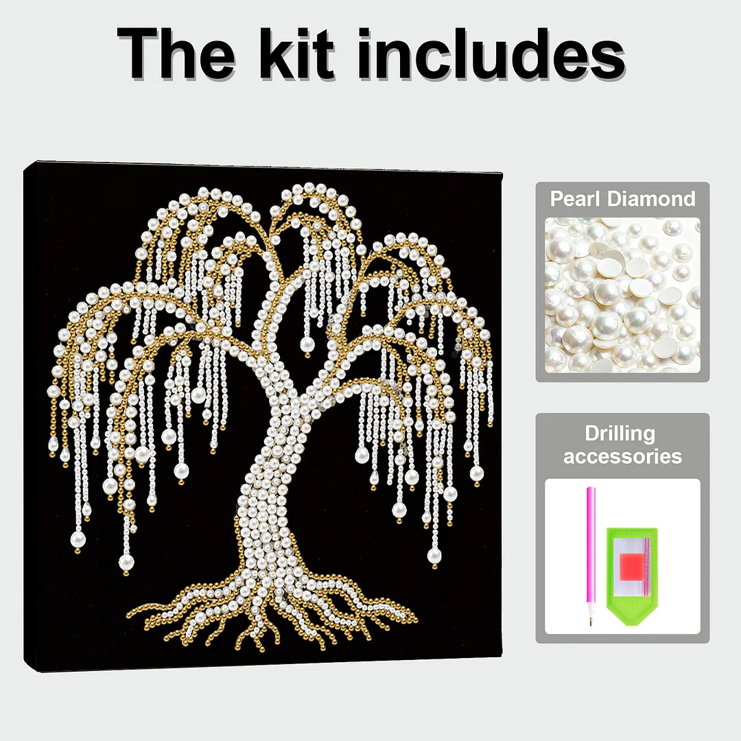 DIY Pearl Painting With Frame - Handmade Self-Adhesive Pearls - Tree (25*25cm) B