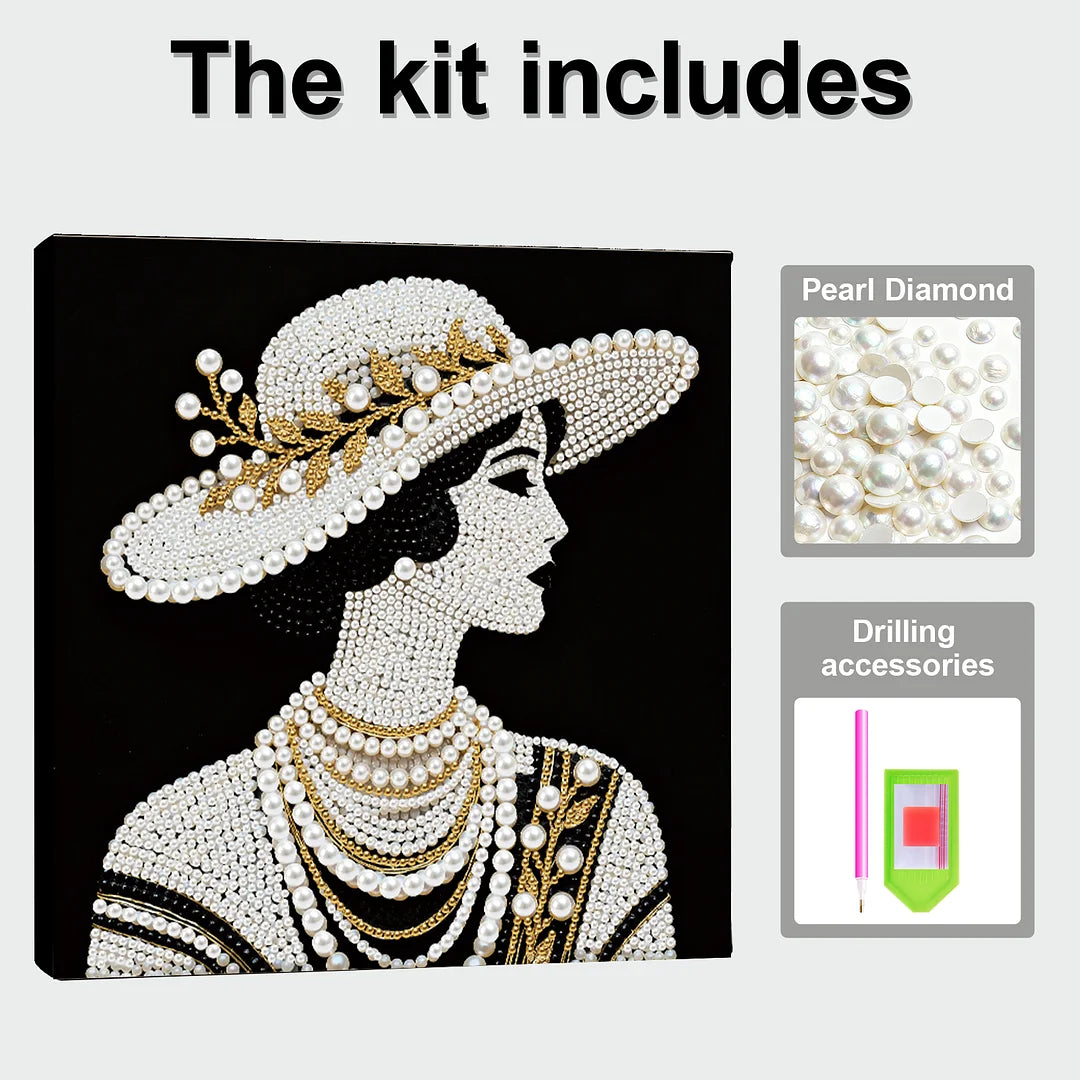 DIY Pearl Painting With Frame - Handmade Self-Adhesive Pearls - Lady (25*25cm) A