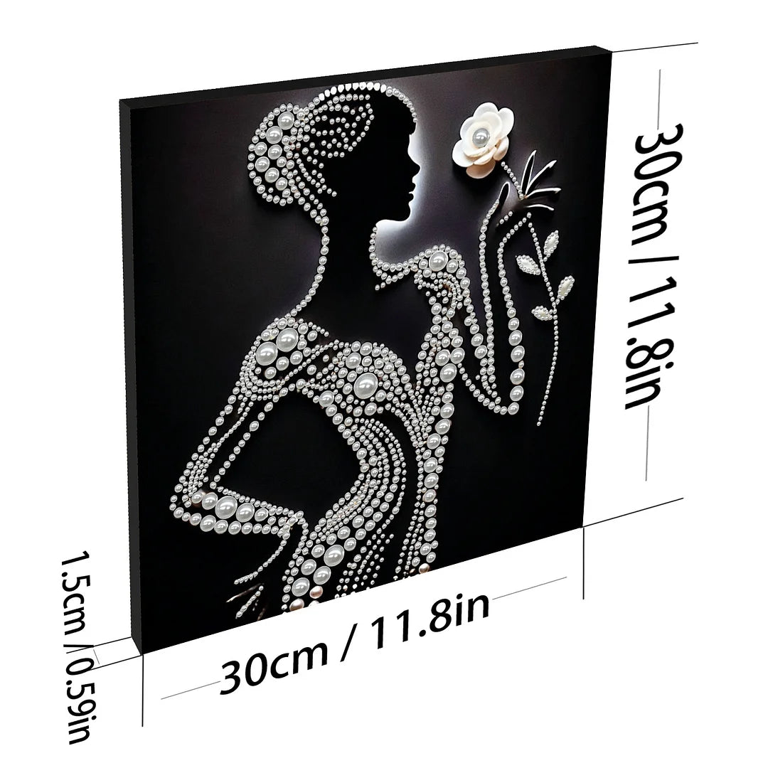 DIY Pearl Painting With Frame - Handmade Self-Adhesive Pearls - Silhouette Lady (30*30cm)