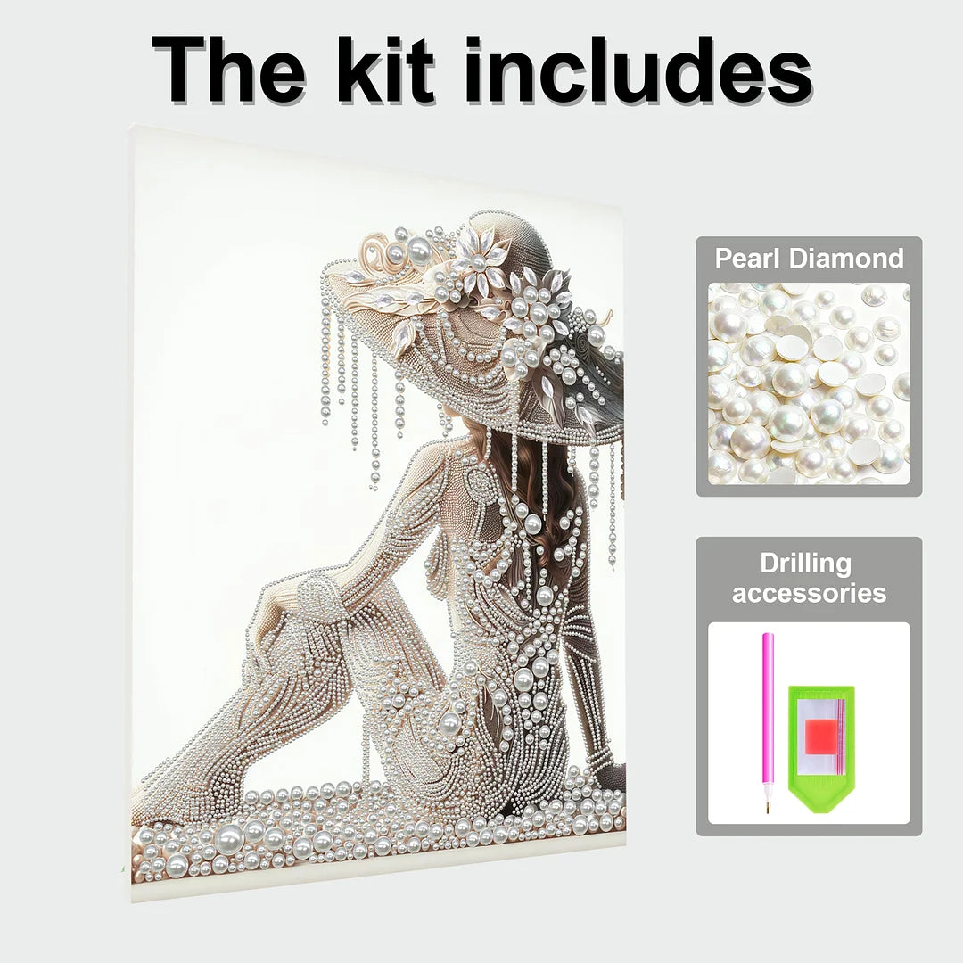 DIY Pearl Painting With Frame - Handmade Self-Adhesive Pearls - Hat Woman (40*50cm)
