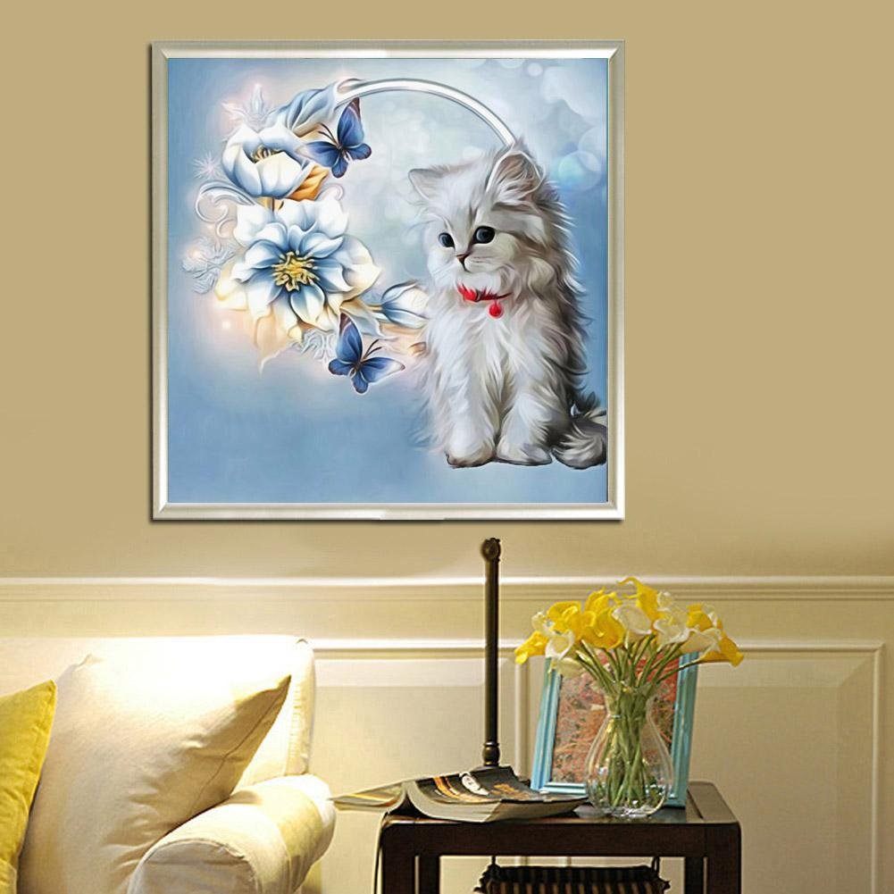 5D DIY Diamond Painting Kit - Partial Round - Cat Flowers