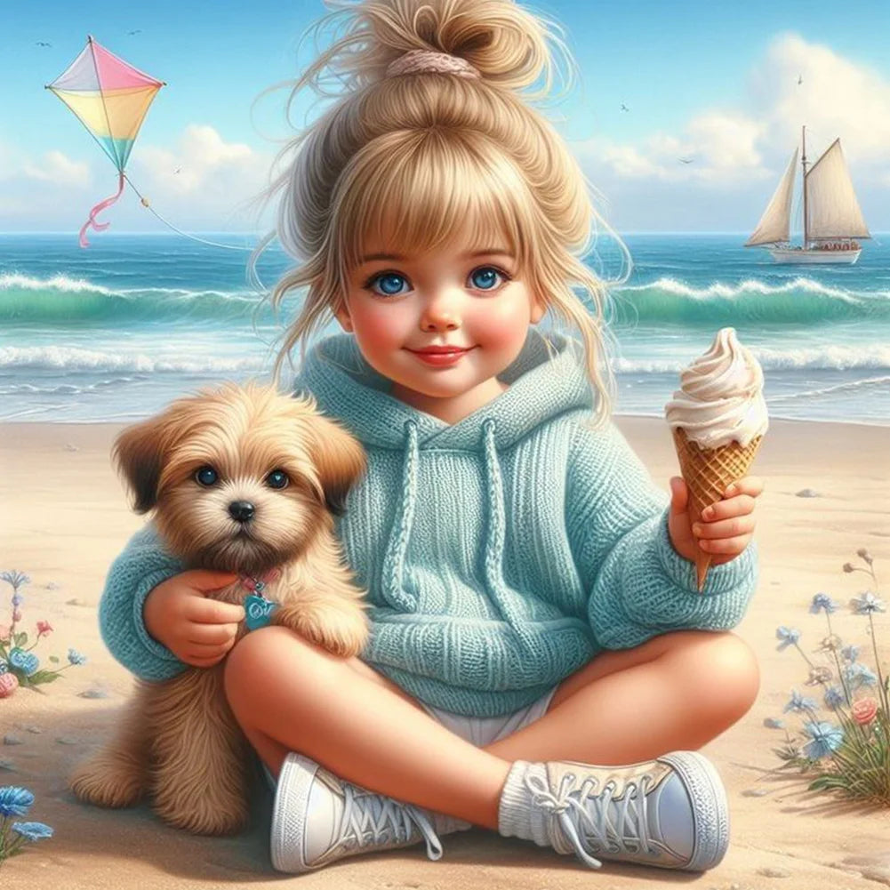 Diamond Painting - Full Round / Square - Dog and Girl K