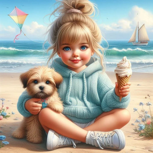 Diamond Painting - Full Round / Square - Dog and Girl K