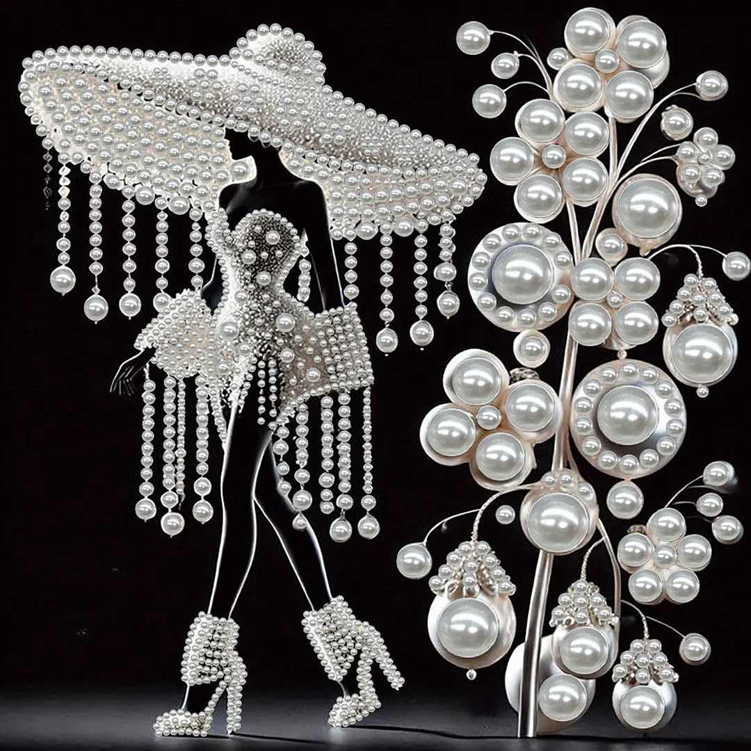 DIY Pearl Painting With Frame - Handmade Self-Adhesive Pearls - White Pearl Lady (30*30cm) B