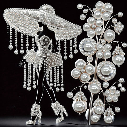 DIY Pearl Painting With Frame - Handmade Self-Adhesive Pearls - White Pearl Lady (30*30cm) B