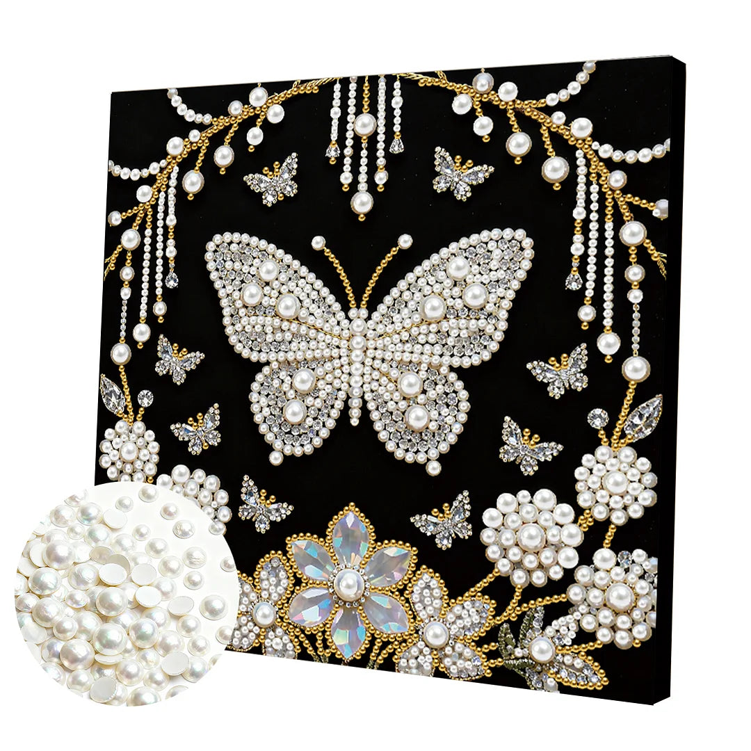 DIY Pearl Painting With Frame - Handmade Self-Adhesive Pearls - Butterfly (25*25cm) C
