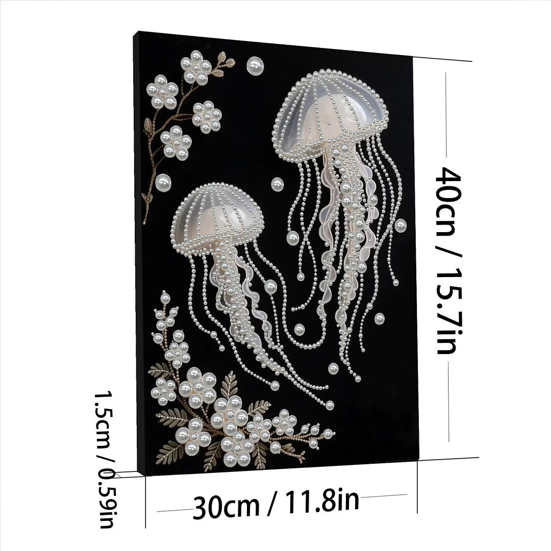 DIY Pearl Painting With Frame - Handmade Self-Adhesive Pearls - Jellyfish (30*40cm) A