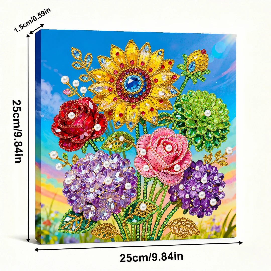 DIY Pearl Painting With Frame - Handmade Self-Adhesive Pearls - Sunflower (25*25cm) C
