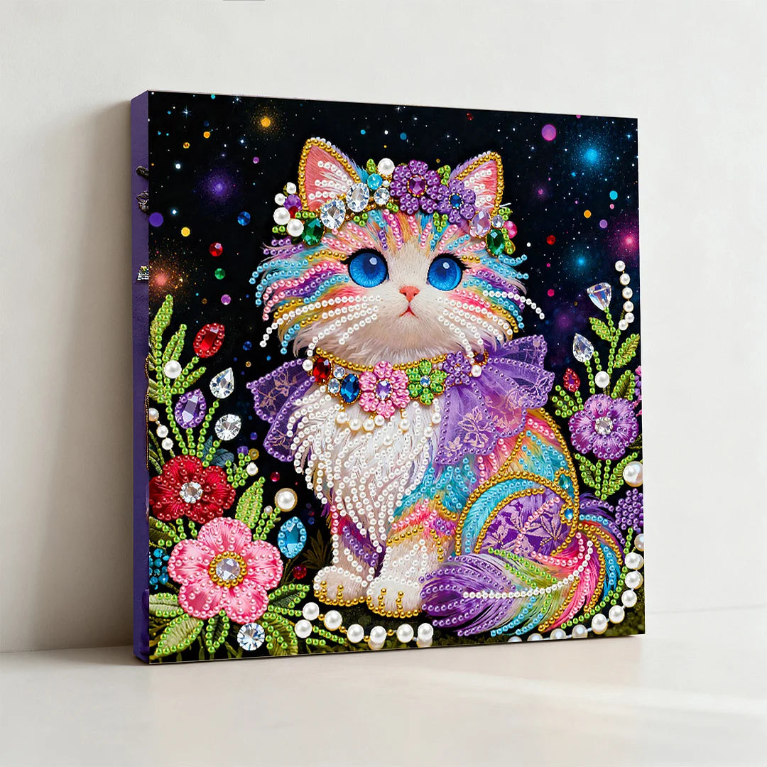 DIY Pearl Painting With Frame - Handmade Self-Adhesive Pearls - Cat (25*25cm) C
