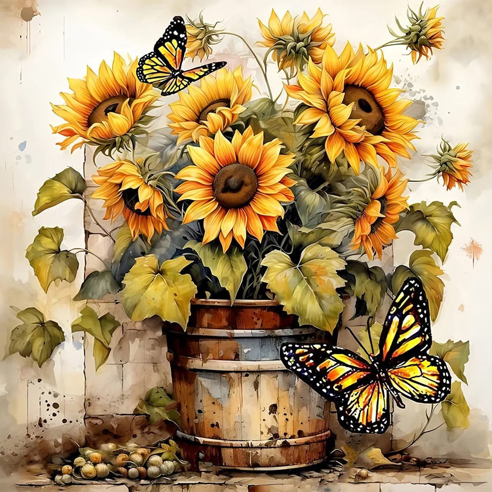 Diamond Painting - Full Round / Square Drills - Sunflowers Vase
