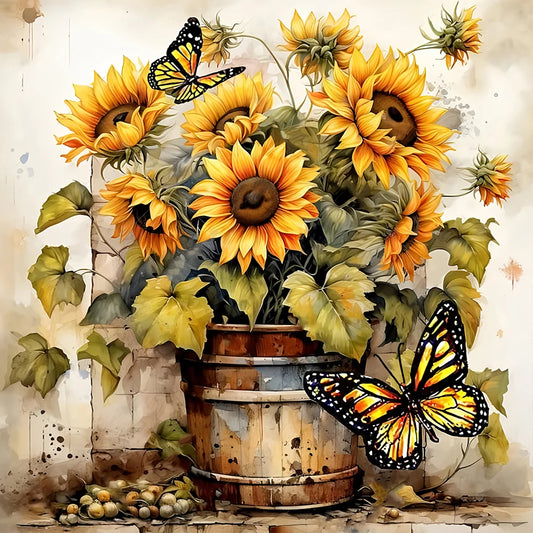 Diamond Painting - Full Round / Square Drills - Sunflowers Vase