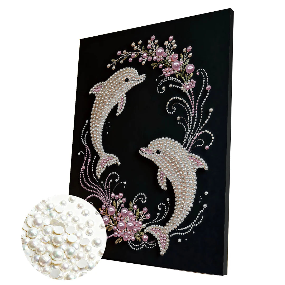 DIY Pearl Painting With Frame - Handmade Self-Adhesive Pearls - Dolphin (30*40cm)