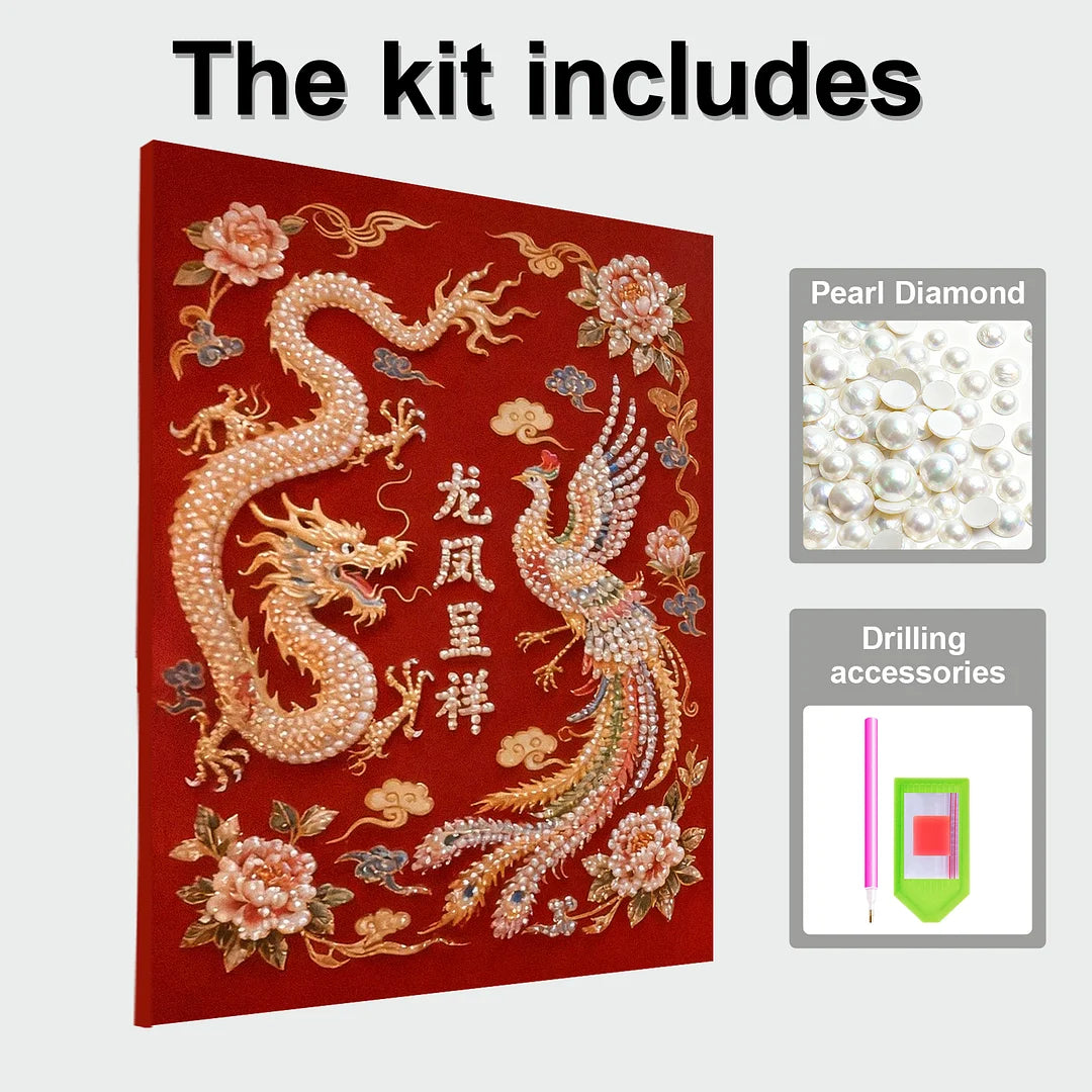DIY Pearl Painting With Frame - Handmade Self-Adhesive Pearls - Loong and Phoenix (40*50cm)