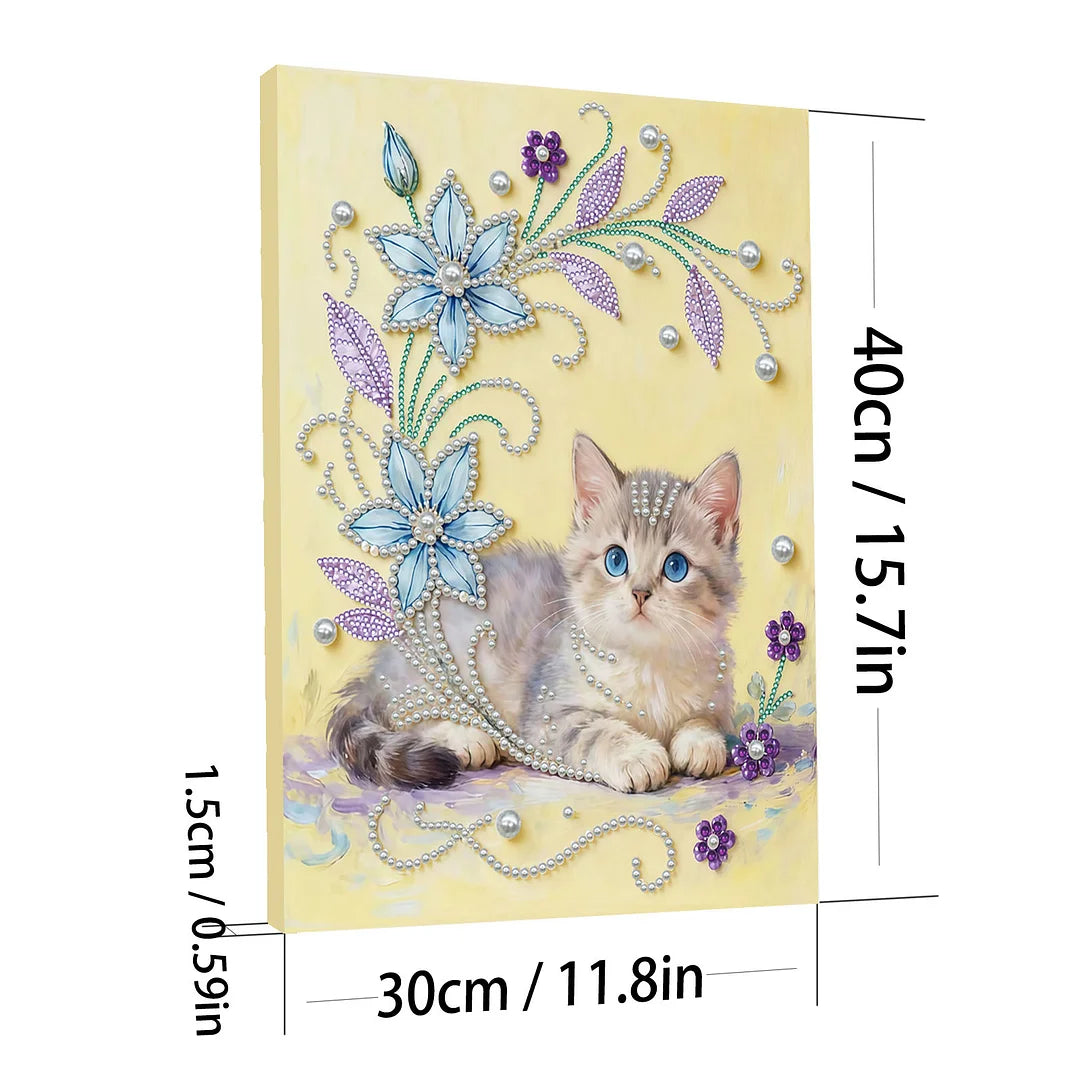 DIY Pearl Painting With Frame - Handmade Self-Adhesive Pearls - Cat (30*40cm) B