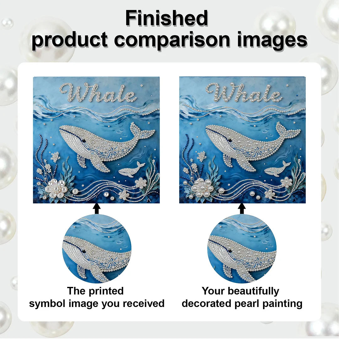 DIY Pearl Painting With Frame - Handmade Self-Adhesive Pearls - Whale (30*30cm) C