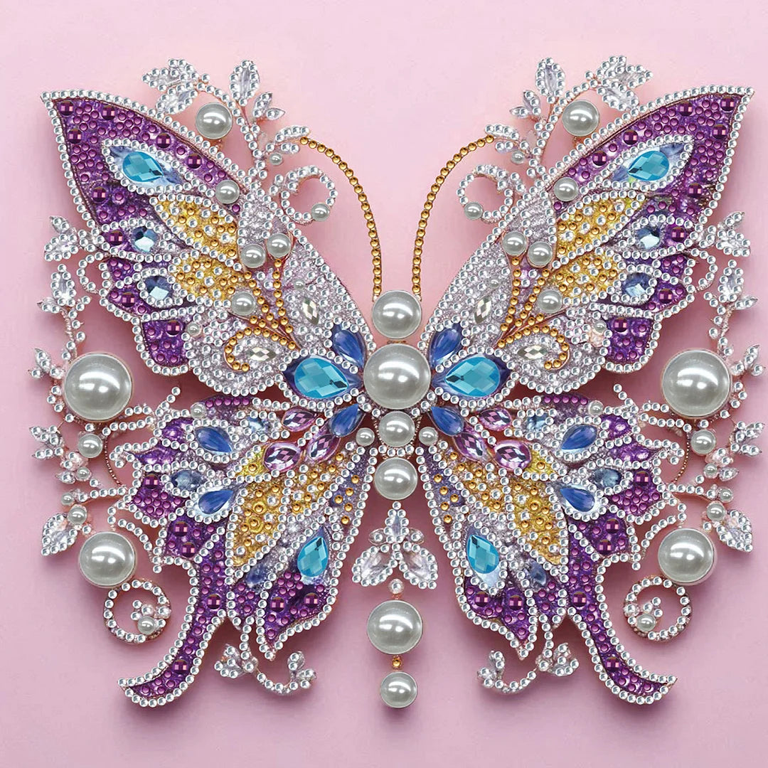 DIY Pearl Painting With Frame - Handmade Self-Adhesive Pearls - Purple Butterfly (25*25cm)