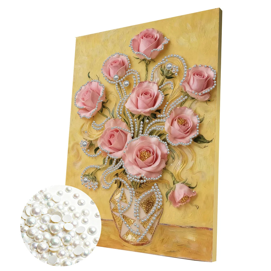 DIY Pearl Painting With Frame - Handmade Self-Adhesive Pearls - Vase (30*40cm) C