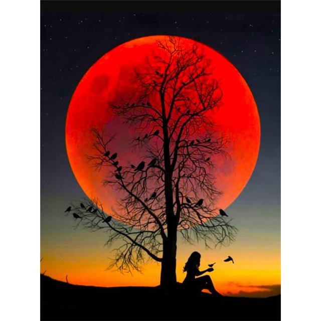 5D Diamond Painting Kit - Girl Under Sunset Tree