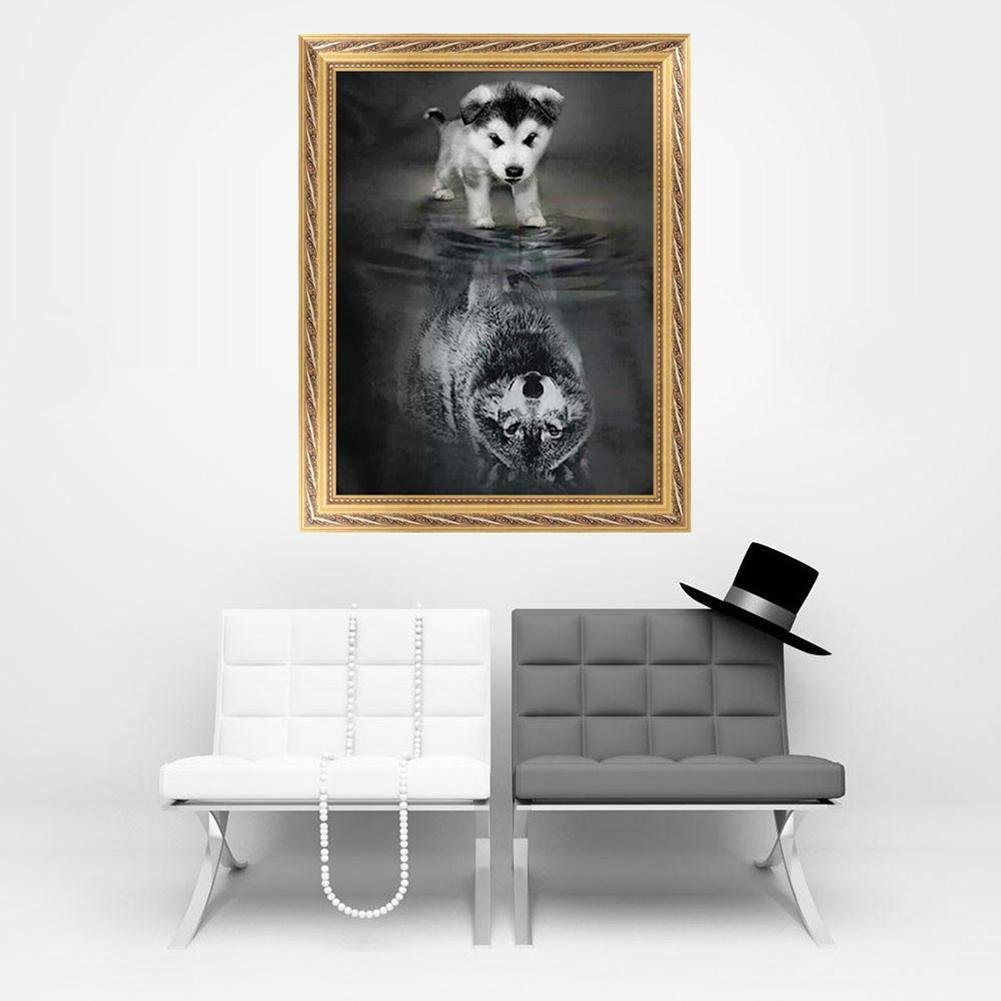 5D DIY Diamond Painting Kit - Partial Round - Dog Reflected Wolf