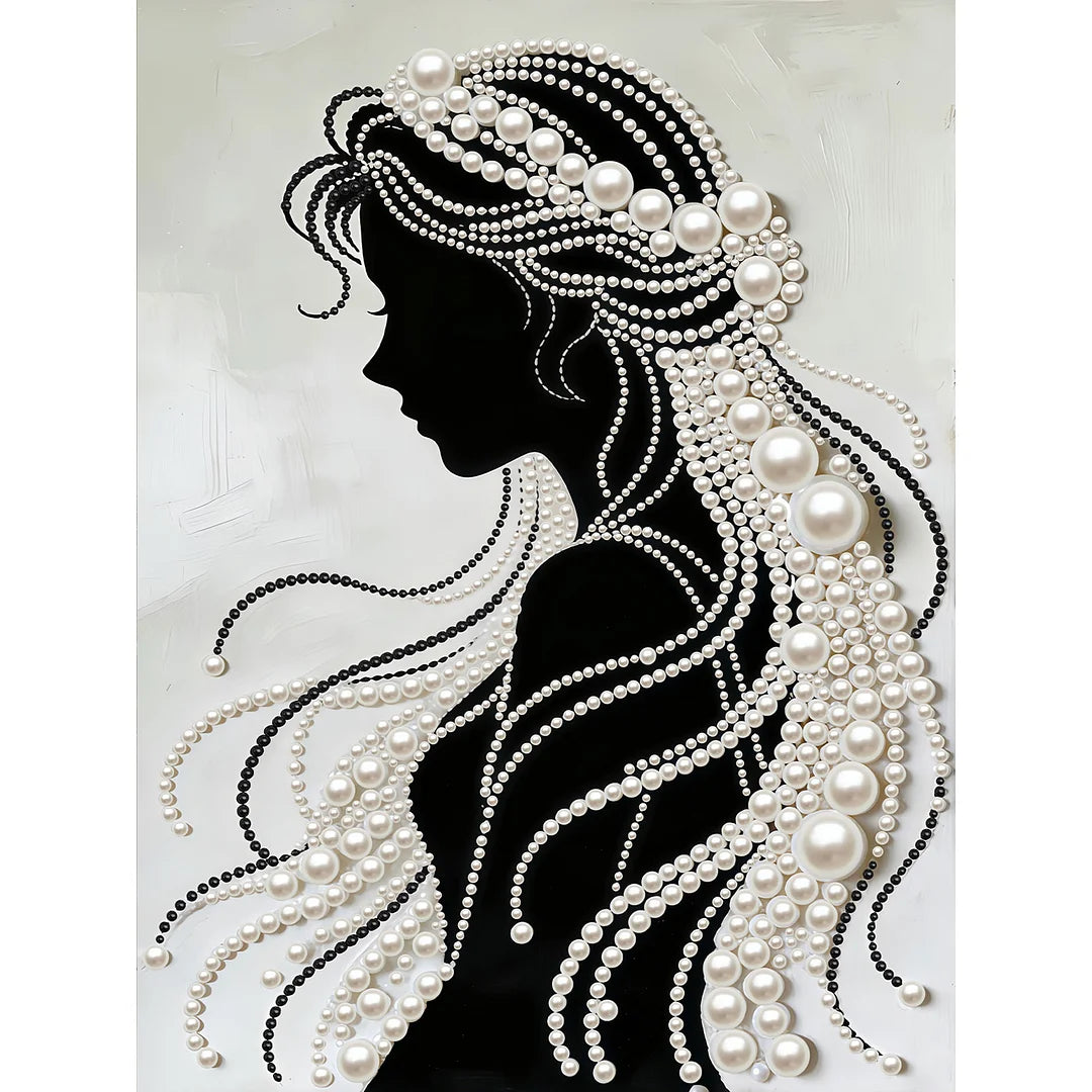 DIY Pearl Painting With Frame - Handmade Self-Adhesive Pearls - Elegant Girl (30*40cm) A