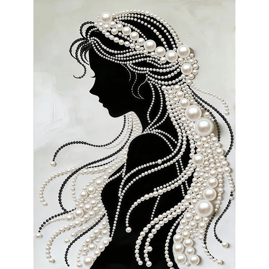 DIY Pearl Painting With Frame - Handmade Self-Adhesive Pearls - Elegant Girl (30*40cm) A