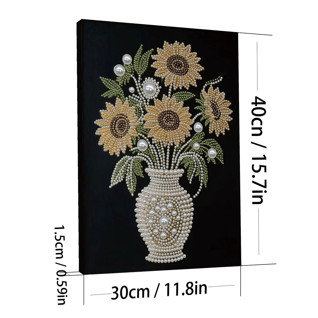 DIY Pearl Painting With Frame - Handmade Self-Adhesive Pearls - Sunflower Pearl Vase (30*40cm)