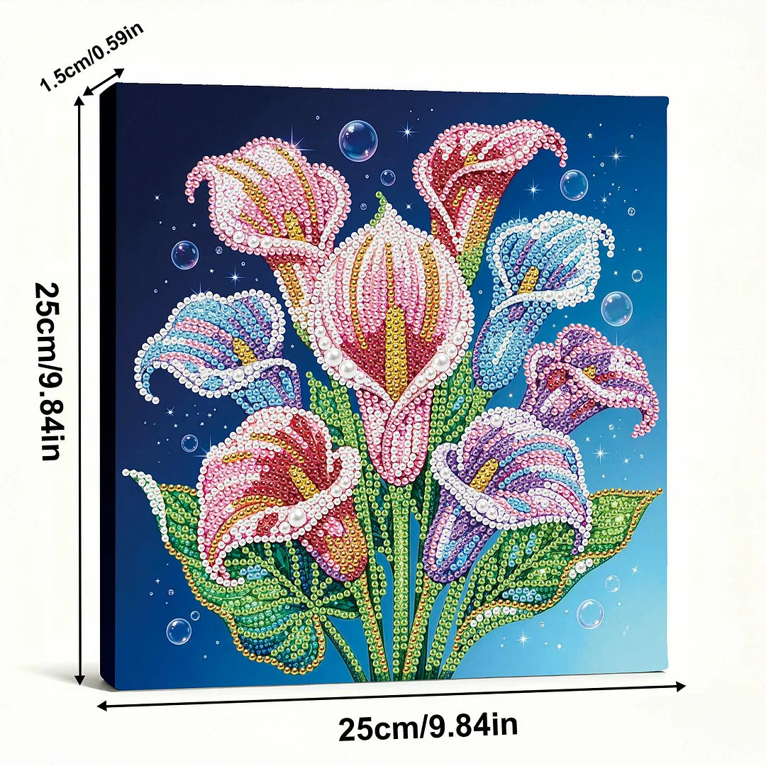 DIY Pearl Painting With Frame - Handmade Self-Adhesive Pearls - Calla Lily (25*25cm)