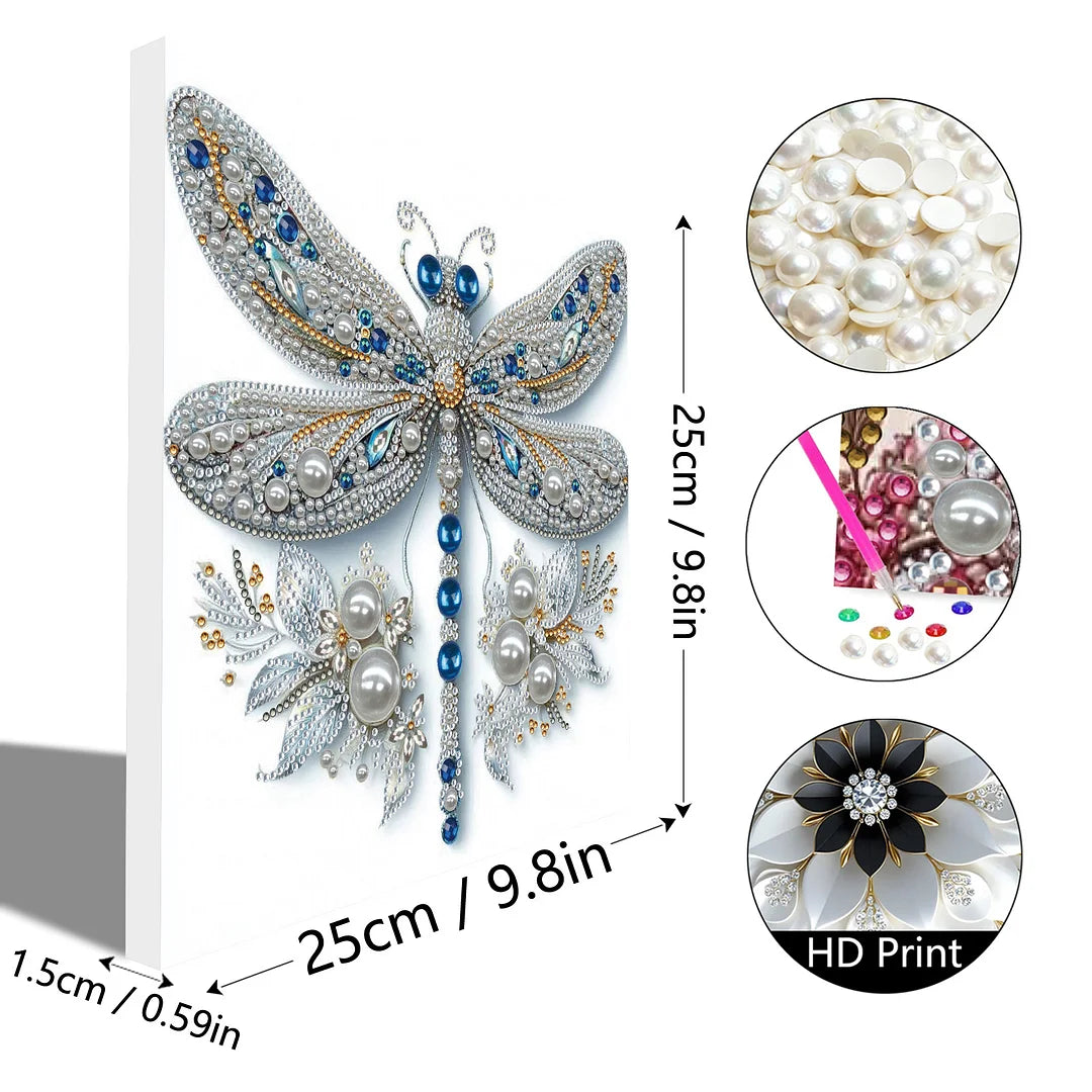DIY Pearl Painting With Frame - Handmade Self-Adhesive Pearls - Dragonfly(25*25cm) A