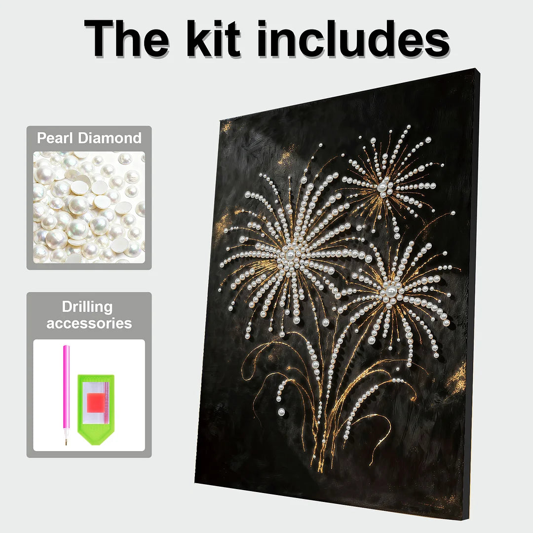 DIY Pearl Painting With Frame - Handmade Self-Adhesive Pearls - Fireworks (30*40cm)