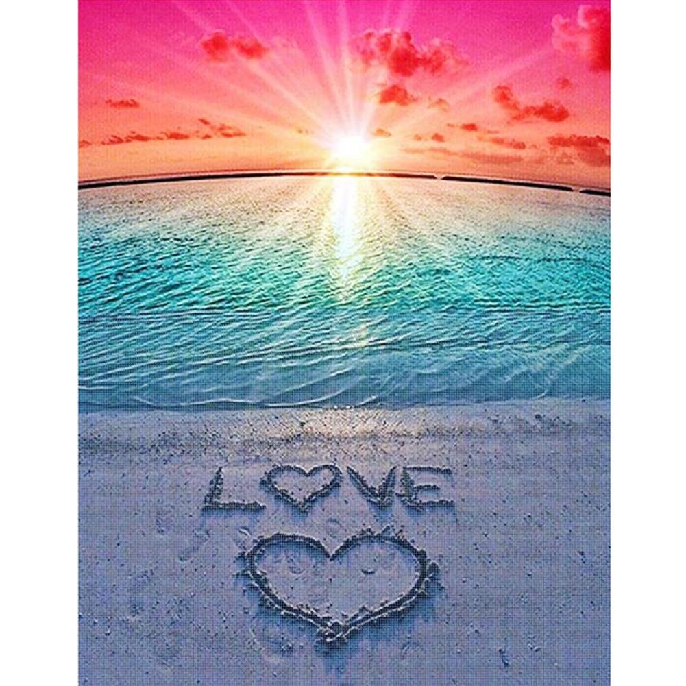 5D Diy Diamond Painting Kit Full Round Beads Love Heart Beach
