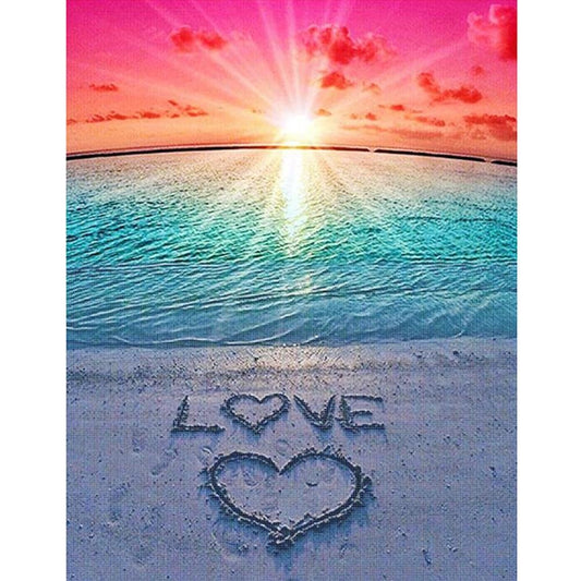 5D Diy Diamond Painting Kit Full Round Beads Love Heart Beach