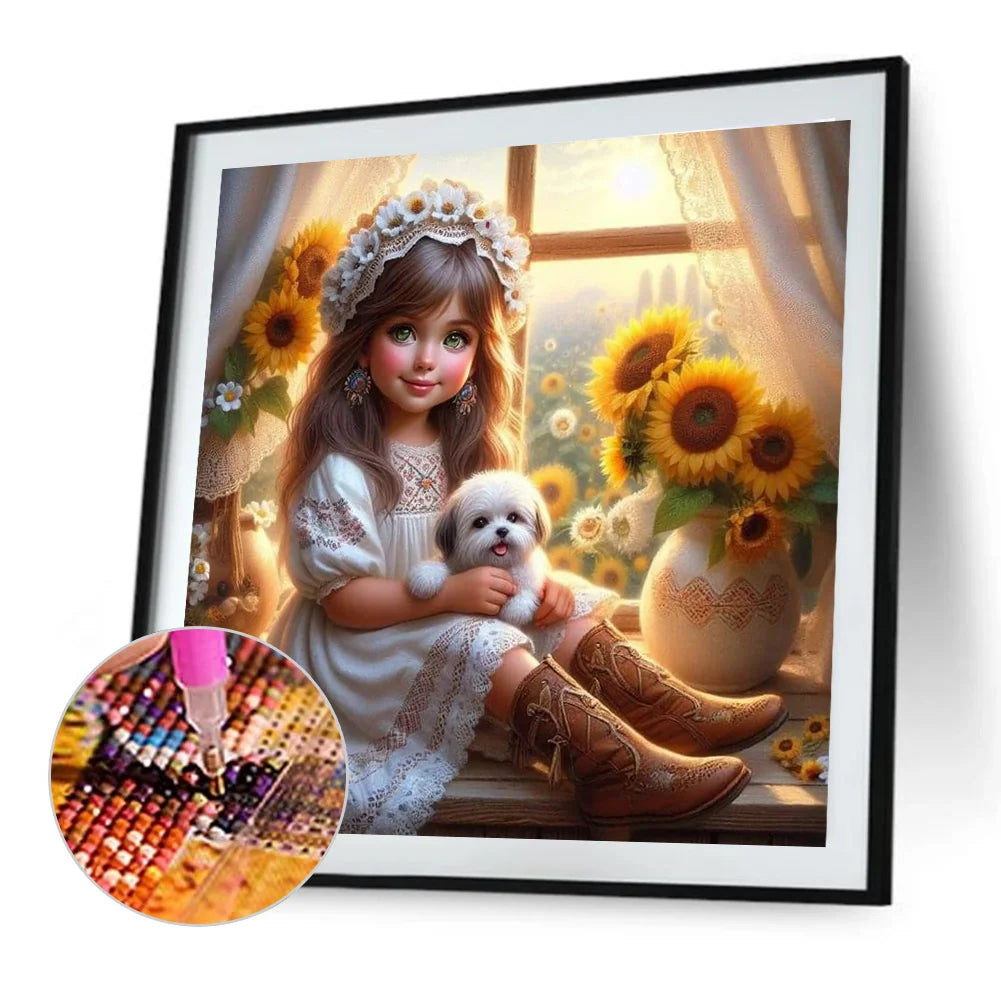 Diamond Painting - Full Round / Square - Girl and Dog