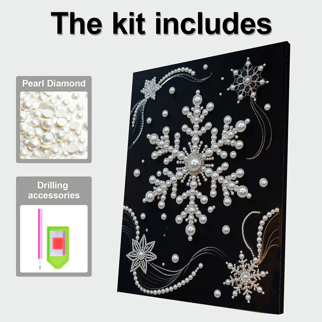 DIY Pearl Painting With Frame - Handmade Self-Adhesive Pearls - Snowflake (30*40cm) C