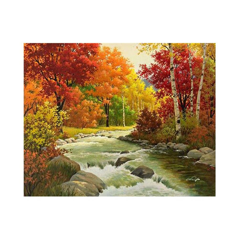 5D Diy Diamond Painting Kit Full Round Beads Fall Rorest