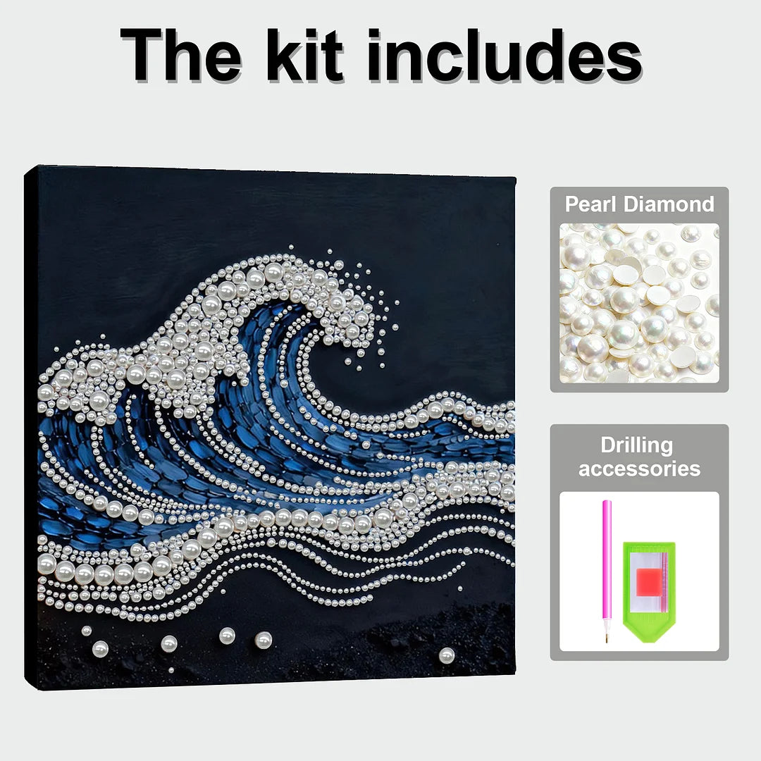 DIY Pearl Painting With Frame - Handmade Self-Adhesive Pearls - Waves (30*30cm) D